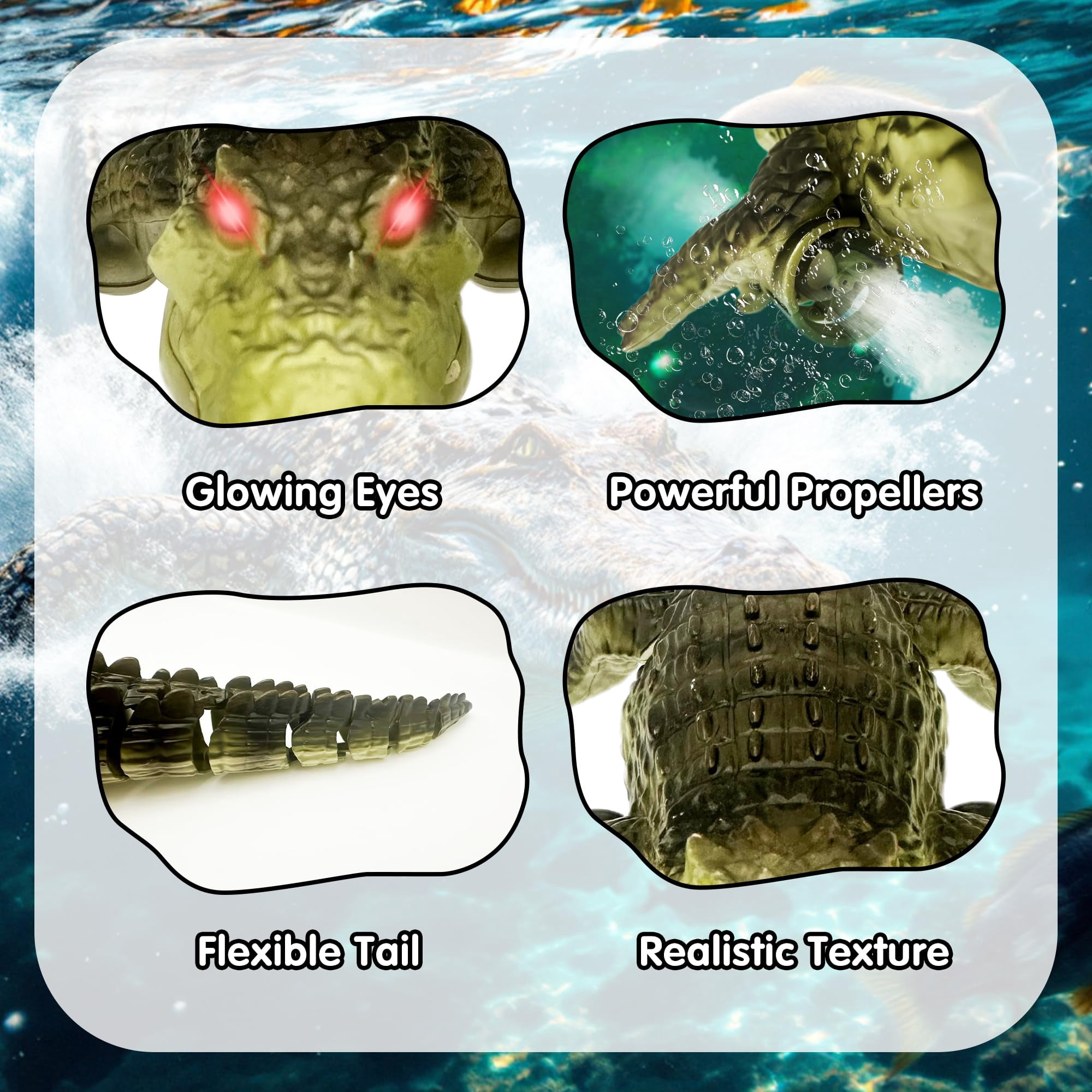 Tigozz Remote Control Crocodile Boat for Kids Boys Ages 6+, RC Alligator Water Toy with LED Light Eyes, Rechargeable Pool Boat
