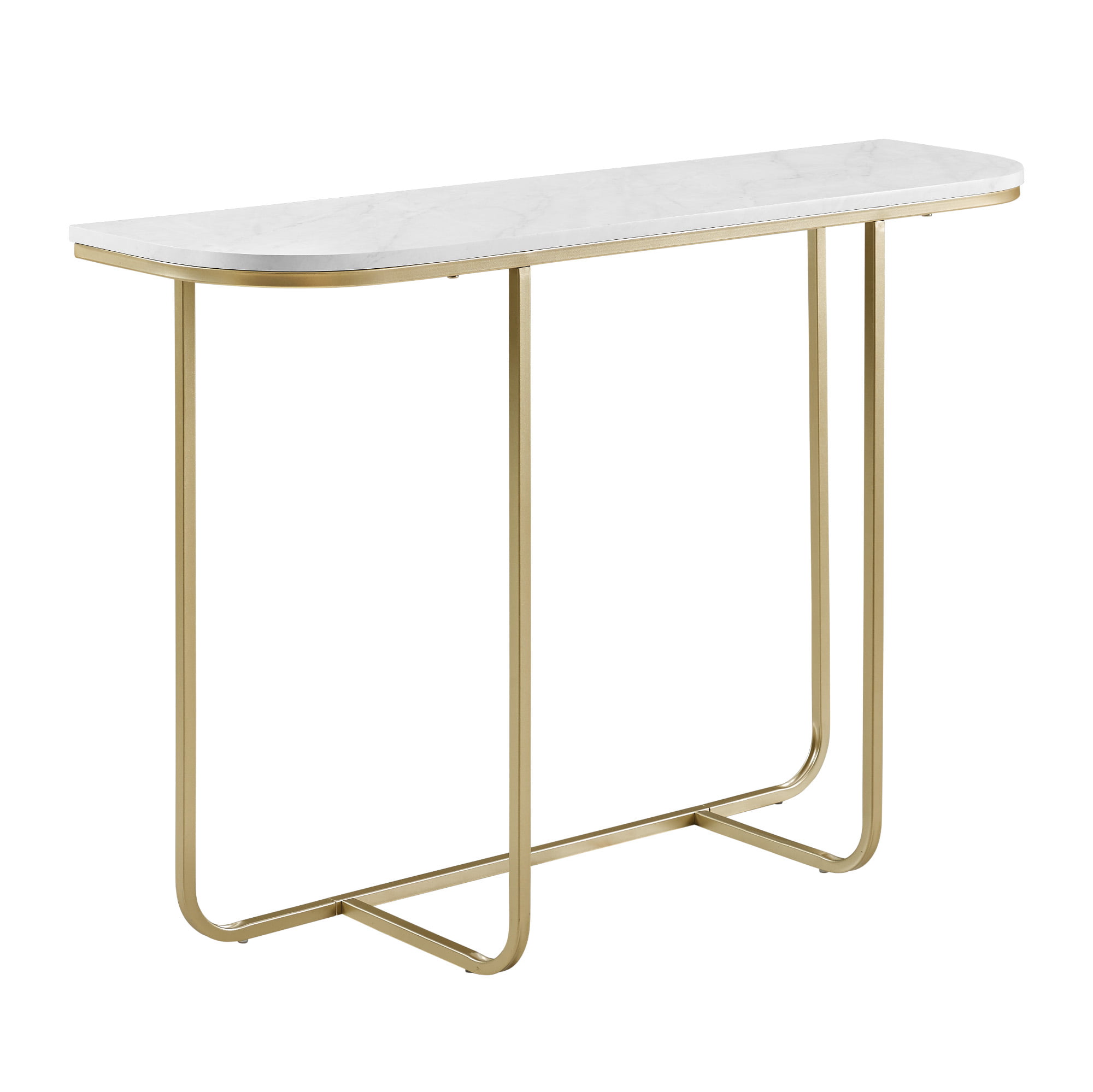 44" Modern Curved Entry Table White Faux Marble/Gold 