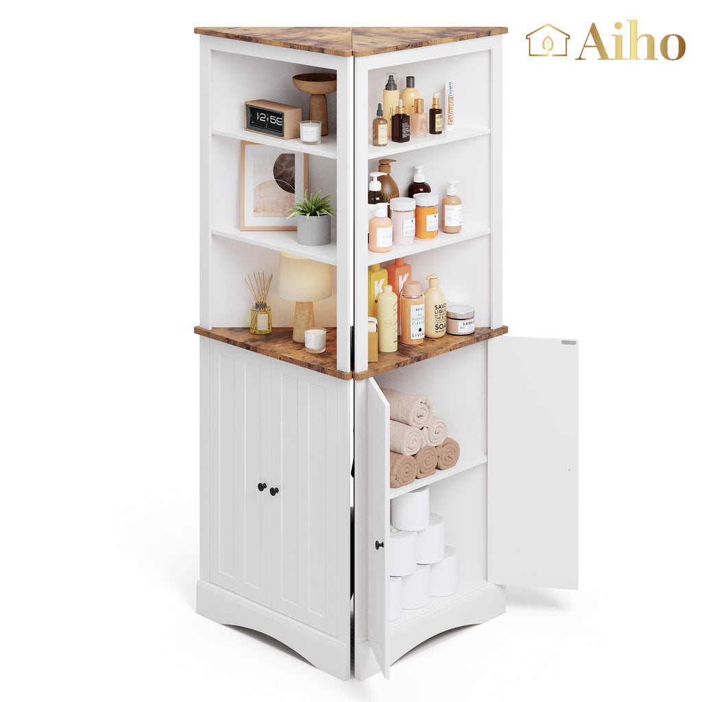 Aiho 33" Bathroom Storage Cabinet, Bathroom Floor Cabinet with 4 Drawer & 2 Shelves, Wooden Freestanding Cupboard for Bathroom - White