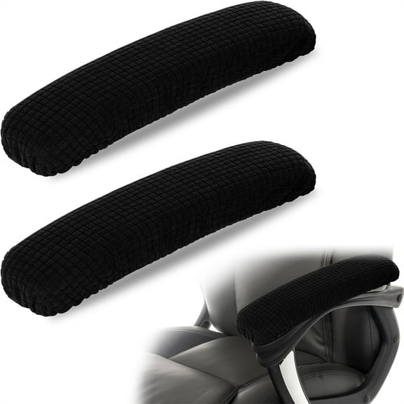 GIXUSIL Office Chair Arm Covers Removable, Black Polyester Gaming Chair Slipcovers, Machine Washable Stretchable Elastic Desk Armrest Pads Covers for Universal Office Chairs (2 Pcs, 12in)