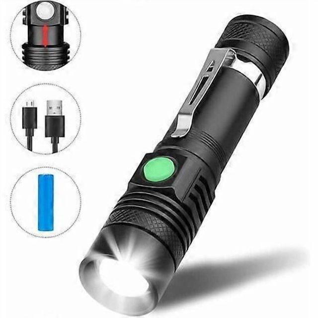 USB Rechargeable LED Torch, Torch 350 Lumens, IP65 Waterproof, 3 Lighting Modes, Zoomable Torch, (Battery Included)