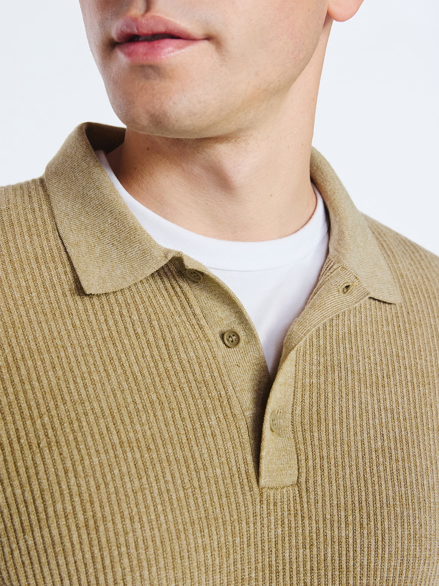 Free Assembly Men's Cozy Yarn Polo Sweater with Long Sleeves, Sizes S-3XL