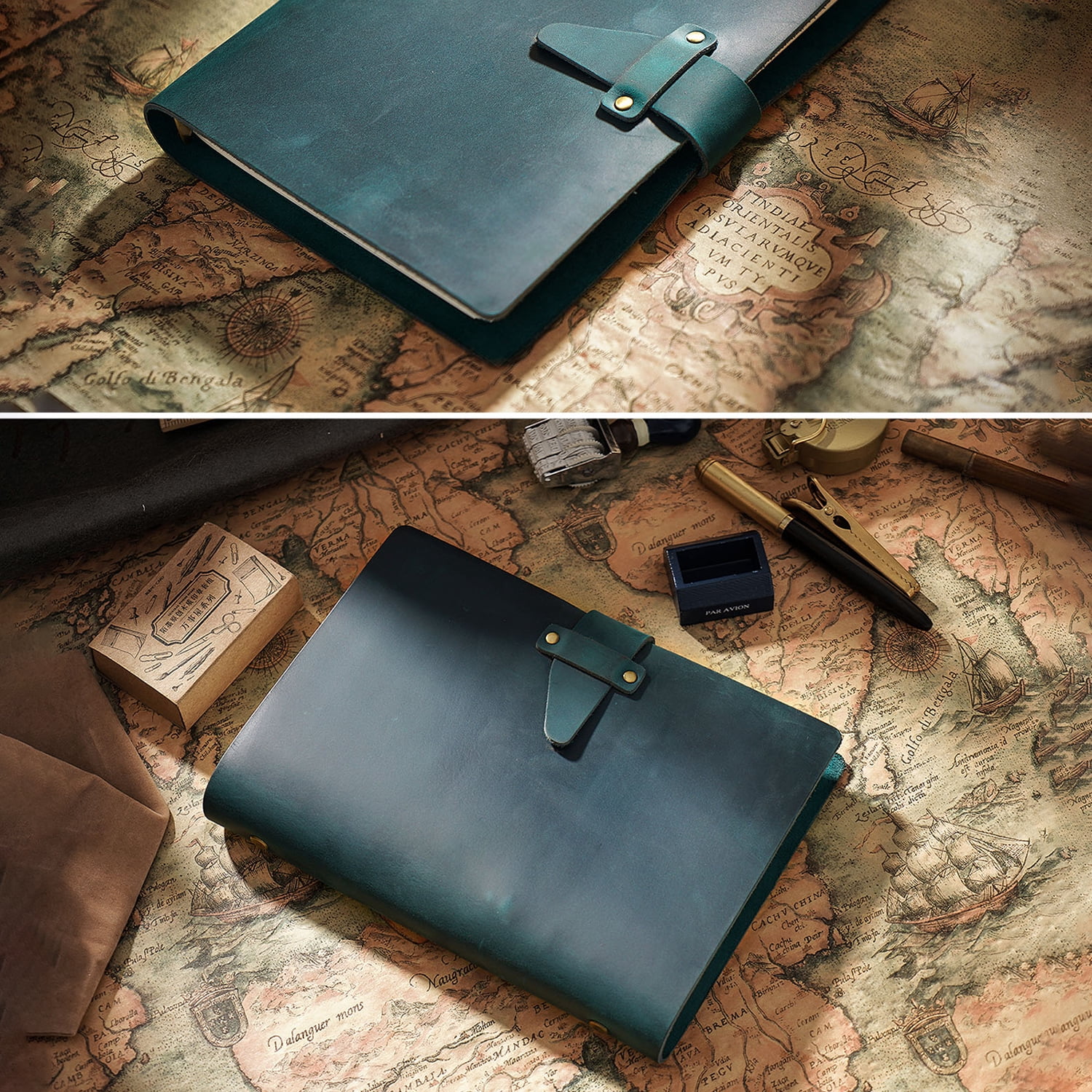 KISSKI·H Olvido A5 Refillable Leather Journal Writing Notebook, Vintage Planner Binder Notebook with Leather Buckle, 6 Ring Binder Travelers Diary Notebook, Gift for Women/Men, Blue