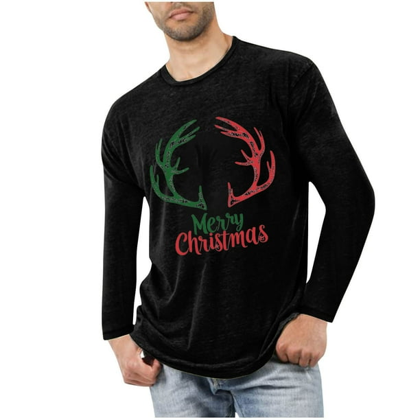 Blusas y camisas de manga larga con cuello redondo para hombre, deportivas, fitness, hogar, pijamas navideños estampados, camiseta de manga larga con cuello redondo, blusa de poliéster para hombre
