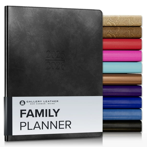 Gallery Leather Family Planner 2026 - Acadia Black - 9x7"
