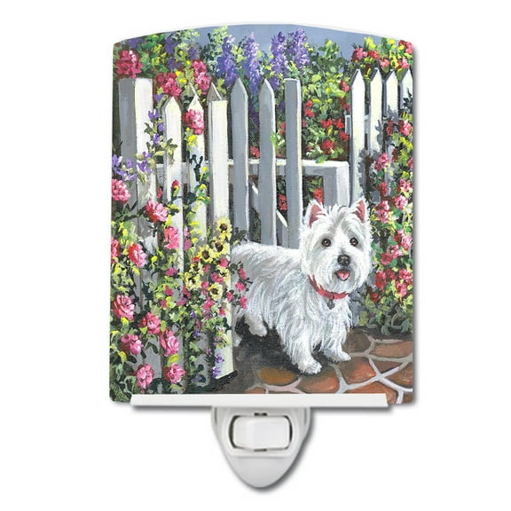 Caroline's Treasures PPP3199CNL Westie At the Gate Ceramic Night Light, 6x4x3", multicolor