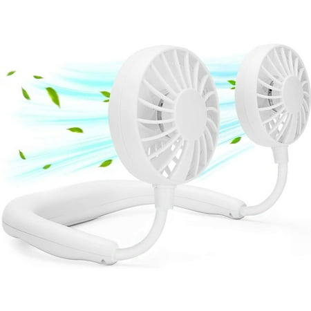 

Morttic USB Rechargeable Neckband Lazy Neck Hanging Style Dual Cooling Portable Fan Outdoor Indoor Wearable Neckband Fan White