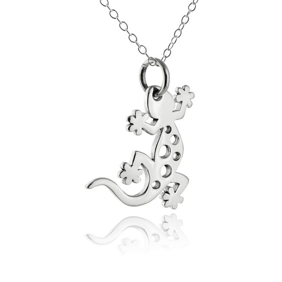 Sterling Silver Gecko Pendant Necklace, 18" Chain