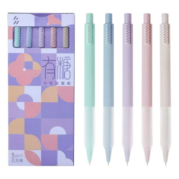 PPKVUFD Gel Pens, 5Pcs 0.5mm Quick Dry Black Ink Fine Point Smooth Writing Pens High-End Series Ballpoint for Office Supplies, Color Random