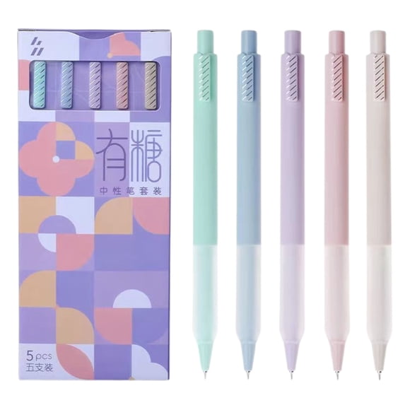 ZTTD Stylos Gel, 5 Pcs 0.5mm Encre Noire Séchage Rapide Pointe Fine Écriture Fluide Stylos Série Haut de Gamme pour Fournitures de Bureau, Couleur Aléatoire