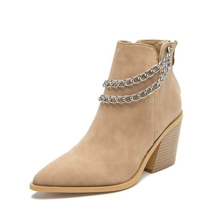 

KBKYBUYZ Women s Shoes Stylish Minimalistic Solid Color Comfortable Pearl Chain High Heel Thick Heel Boots