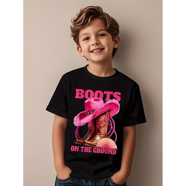 Boots On The Ground - Boot Cowboy Western Country Music Novelty Aesthetic Graphic Kid T-Shirt Cute Kid T Shirts Trending Tops Tees for Kid