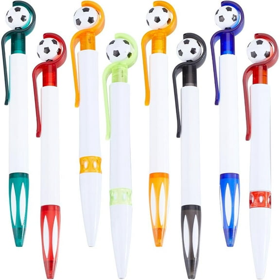 8Pcs 8 Colors Football Ballpoint Pens Bulk Sports Writing Pens Plastic Souvenirs Party Favors Black Ink Novelty Retractable Soccer Pens
