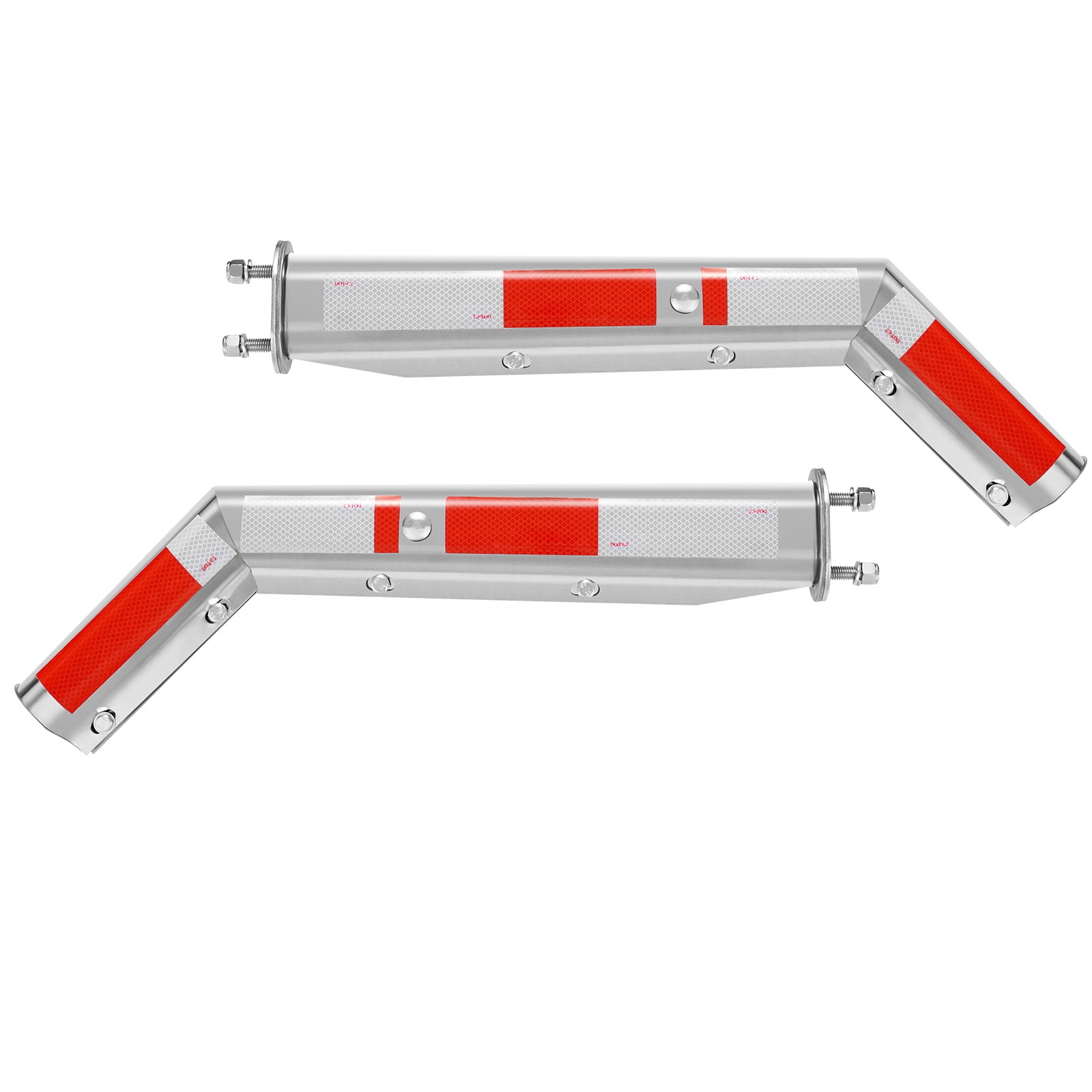 KFFKFF Stainless Steel Angled Spring-Loaded Mud Flap Hangers, 2-1/2" Bolt Spacing Mudflap Holders for Semi Trucks, 1 Pair Durable Semi Truck Mud Flap Holder Set with Reflective Strips, Silver