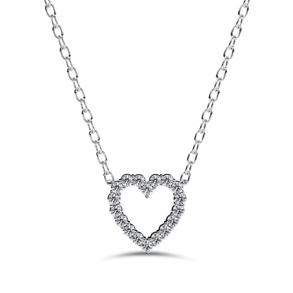 AFFY Open Heart Pendant Necklace for Women Round Cut Lab Created Moissanite Necklace with 18 Inch Cable Chain in 14K White Gold Plated 925 Sterling Silver Jewelry Gift for Her