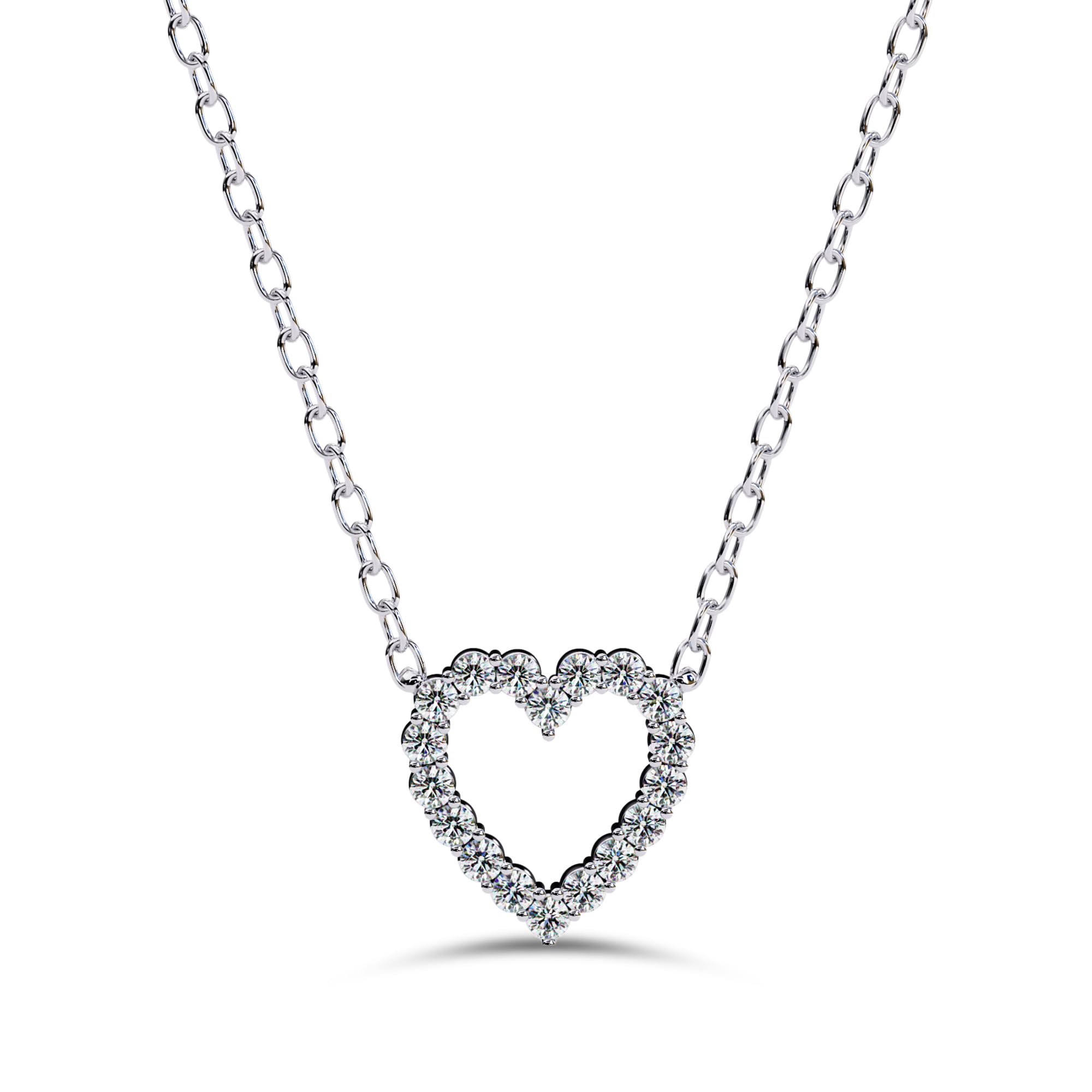 AFFY Open Heart Pendant Necklace for Women Round Cut Lab Created Moissanite Necklace with 18 Inch Cable Chain in 14K White Gold Plated 925 Sterling Silver Jewelry Gift for Her