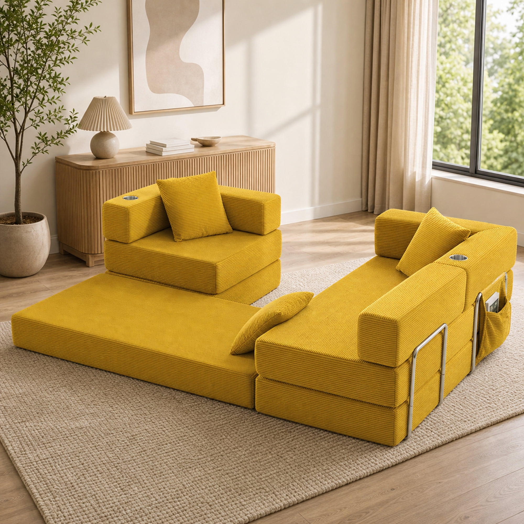 Leumius 108" Modular Sectional Sofa with L-Shape Chaise, Boneless Cloud Couch with Deep Seat for Living Room, Bedroom Yellow