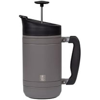 Basecamp Coffee Press - Double Wall Vacuum Insulated Stainless Steel - Bru-Stop Technology, No Grounds in Coffee, No Spill Lid (Storm Gray, 32 fl.oz)