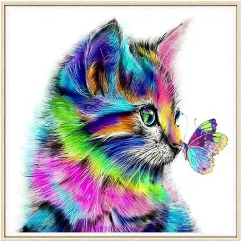 Psychedelic Art Cat Mandala 5D Diamond Painting Kit, Drill Crystal  Rhinestone Art, Colorful Cat Mosaic DIY Wall Art, Boho Crystal Drill Art 