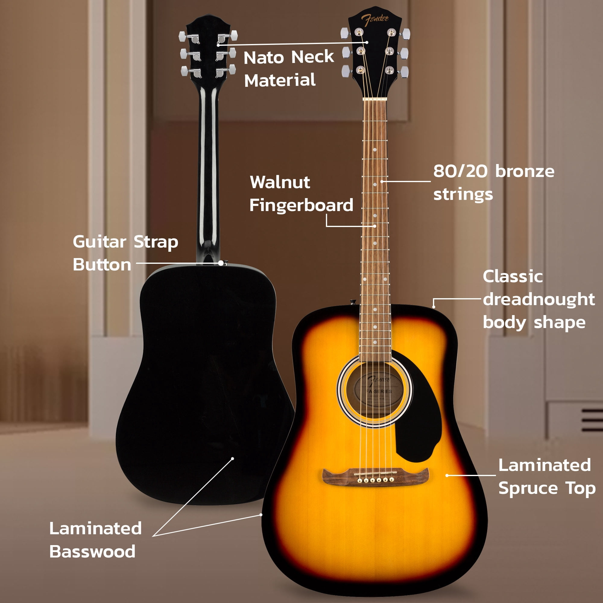 Fender FA-125 Dreadnought Acoustic Guitar - Sunburst w/ Gig Bag