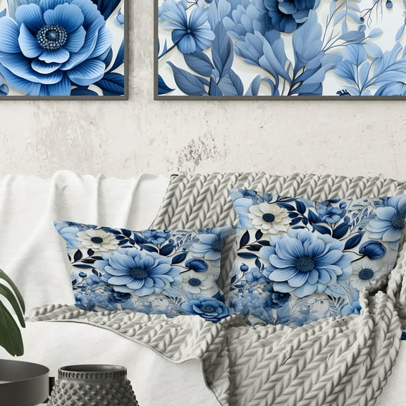 Designart "Eccentric Blue Watercolor Florals II" Floral Printed Throw Pillow