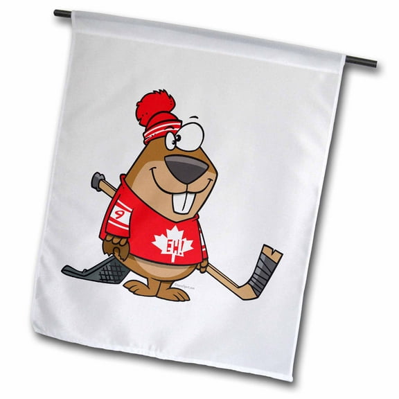 3dRose, Silly Canadian Hockey Beaver, 18 x 27 inch Garden Flag