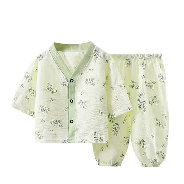Odeerbi 1-12 Años Niños Niñas Pijamas de Algodón de Verano Pijamas de Mangas Tres Cuartos Pantalones Pijamas de Dos Piezas Pijamas Para El Hogar
