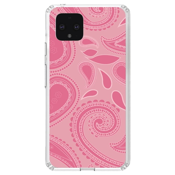 DistinctInk Clear Shockproof Hybrid Case for Google Pixel 4 (5.7" Screen) - TPU Bumper, Acrylic Back, Tempered Glass Screen Protector - Big Pink Paisley