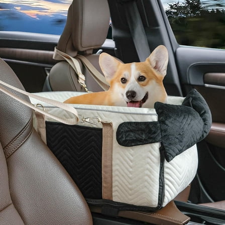 Sparklane - Dog Car Seat for Small Dogs Adjustable Portable Center Console Dog Car Seat Removable Cat Booster Cars Seats - Safety Belt with Cushion Anti-Collapse for Puppy Kitten Up to 15 Lb