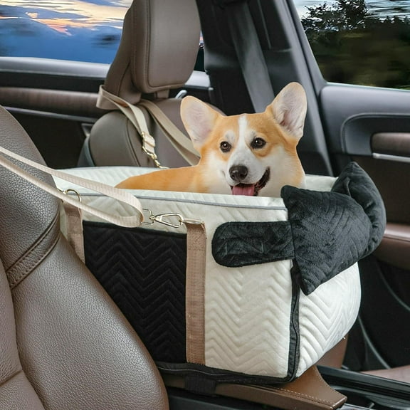 Sparklane - Dog Car Seat for Small Dogs Adjustable Portable Center Console Dog Car Seat Removable Cat Booster Cars Seats - Safety Belt with Cushion Anti-Collapse for Puppy Kitten Up to 15 Lb