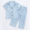 thumbnail image 2 of ZACPNCV Pajama Set for Kid Baby Boy Girl Button-up Silk Pajama Sleepwear Nightwear Loungewear Clothes Set Gifts for Kids Blue 2-3 Years, 2 of 9