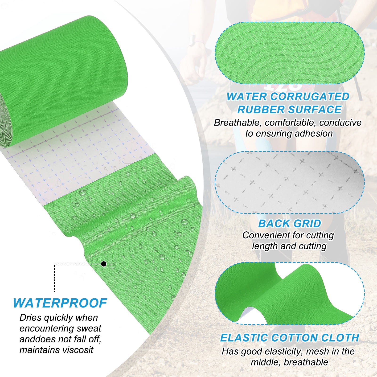 Uxcell Kinesiology Tape, Adhesive Cotton Sports Muscle Support Tape Waterproof Elastic Tape for Knee Ankle Wrist Orange/Green
