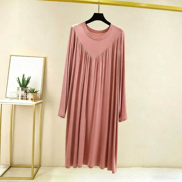 Camisón largo para mujer, color liso, cuello en V, manga larga, para el hogar