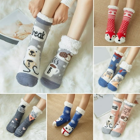 

1 Pair Floor Socks Sherpa Lining Thickened Stretchy Soft Comfortable Keep Warm Non-slip Winter Thermal Women In
