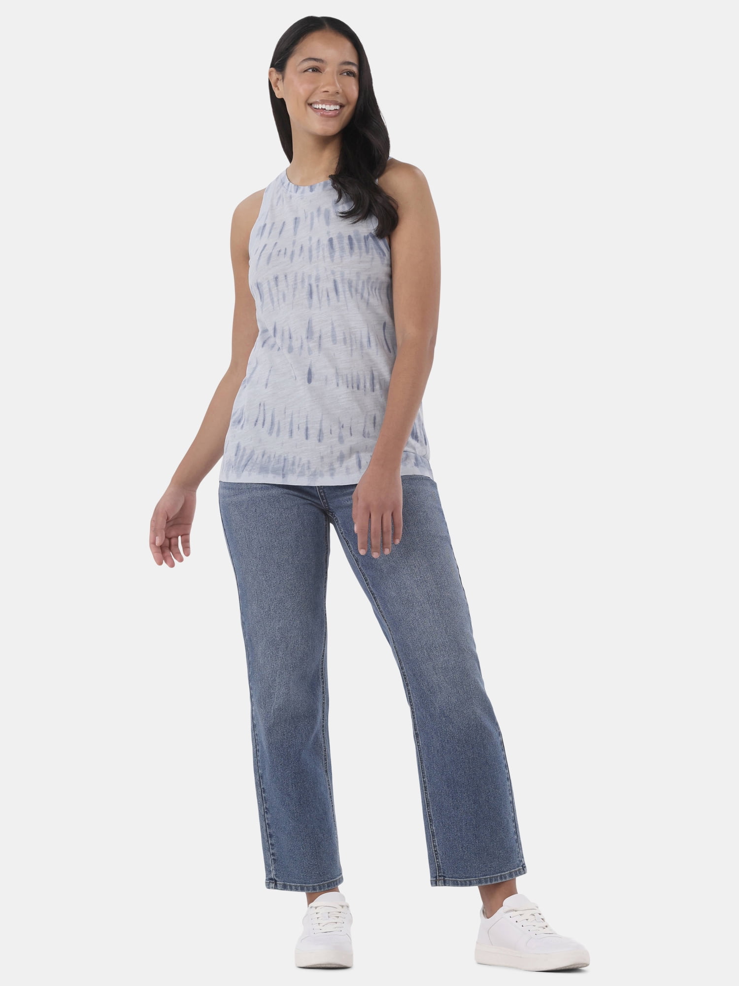 Time and Tru Women's Tie Dye Cotton Tank Top with High Neck, Sizes XS-XXXL