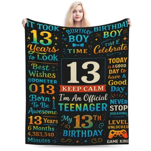13th Birthday Decorations for Boys - 13 Year Old Boy Gifts Birthday Kids Blanket 50 x 40 Inches Warm Flannel Throw Blankets Present Coolest Gifts for 13 Year Old Birthday 50x40