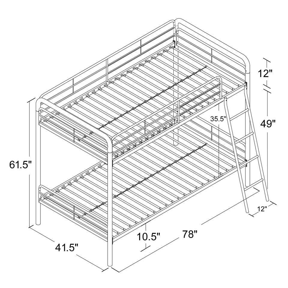 DHP Twin over Twin Metal Bunk Bed Frame, Multiple Colors