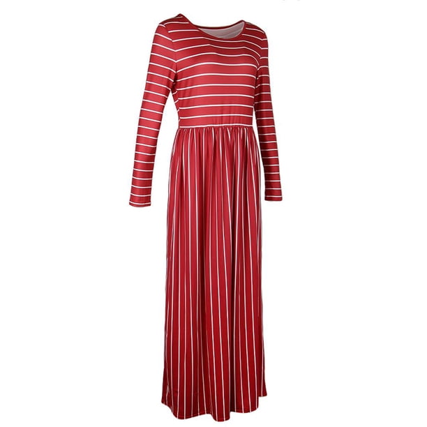 A Rayas Para Mujer Plisado De cinturo Con Manga 3/4 Y Bolsillos Multicolor jinwen vestido maxi a rayas