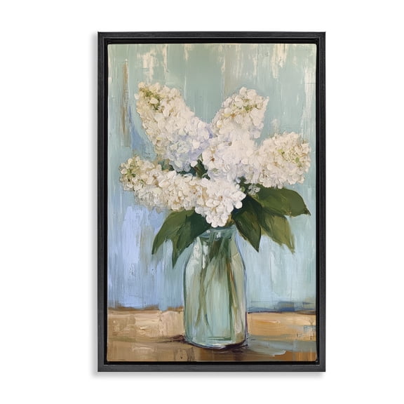 Stupell Industries Tall Flowers in Glass Vase Black Framed Floater Canvas Wall Art, design by Petal Prints Design