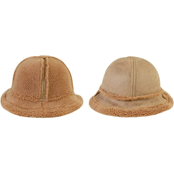 CoCopeaunts Solid Bucket Hat for Women Solid Suede Lamb Hair Warm Winter Hats Outdoor Sunscreen Reversible Double Sided Wear
