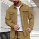 thumbnail image 1 of pstuiky camisas de manga larga para hombre, Chaqueta tipo cárdigan de manga larga con solapa y botones, color liso, para hombre, con múltiples bolsillos camisetas de hombre m, 1 of 5