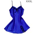 thumbnail image 1 of Camisón de encaje con cuello en V y espalda descubierta, camisón sedoso, ropa de dormir para mujer, azul, 3L Advancent AP001175-24B, 1 of 7