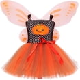 thumbnail image 3 of Toddler Halloween for Girls Sleeveless Pumpkin Print Tulle Dress + Wing Sets Fancy Party, 3 of 3