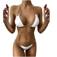 thumbnail image 2 of Wuxian Women 2 Piece Bikini Set Swimwear Summer Solid Color Chain Halter Backless Deep V-Neck Spaghetti Strap Push-Up Padded Bra Low Waist Swimsuit Fashionable Beachwear,White,M, 2 of 6