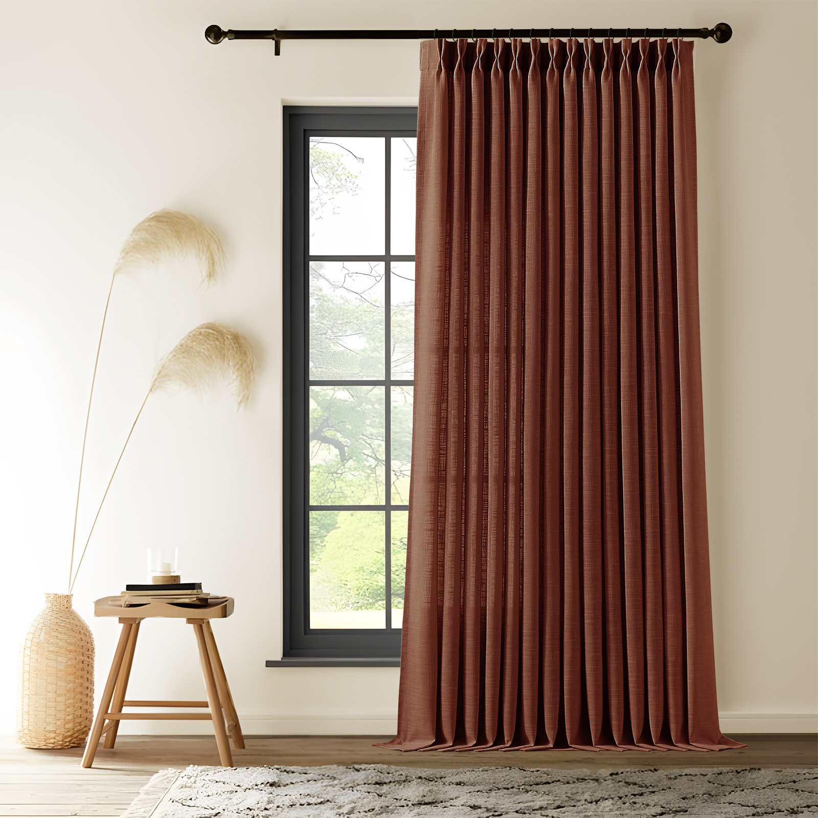 Galenzoov 40×108 inch 2 Panels Pinch Pleated Linen Curtains for Home, Light Filtering Airy & Privacy Protection Breathable Window Drapes for Bedroom, Living room, Office, Chestnut Brown