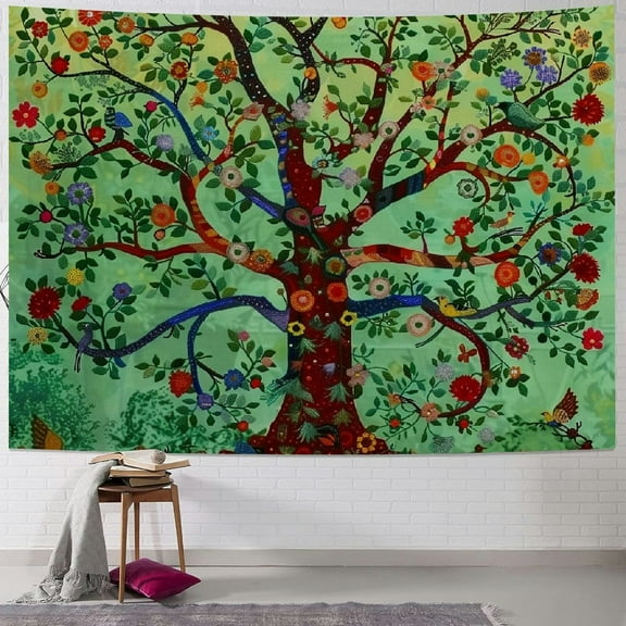 PRATYUS Green Tree of Life Tapestry Indian Forest Tapestries for Bedroom Aesthetic Nature Floral Plant Tapestrys Wall Hanging Hippie Tie Dye Wall Tapestry for Living Room Dorm Painting