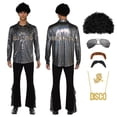 thumbnail image 4 of Disfraz de fantasía hippie para hombre adulto de los años 70, 80 y 90, disfraz para fiesta disco, peluca, gafas, para Halloween y carnaval, 4 of 5
