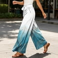 thumbnail image 5 of Watercolor Floral Wide Leg Pants for Women, High Waist Drawstring Palazzo Trousers - Boho Summer Flowy Beach Bottoms Light Blue M, 5 of 7