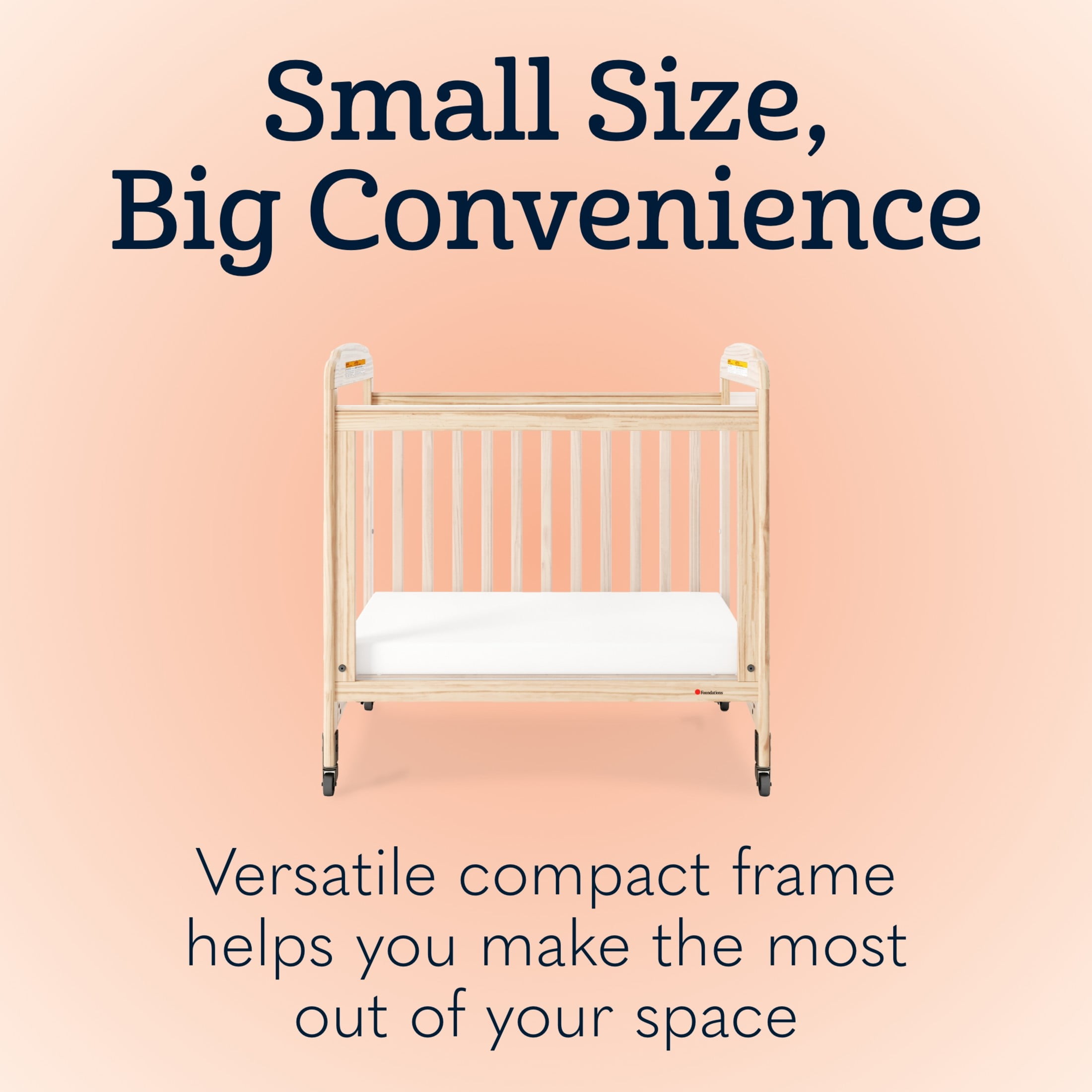 Foundations Serenity 3-Panel Clearview Compact Crib, Fixed-Side, 3" Mattress Included, Natural Wood