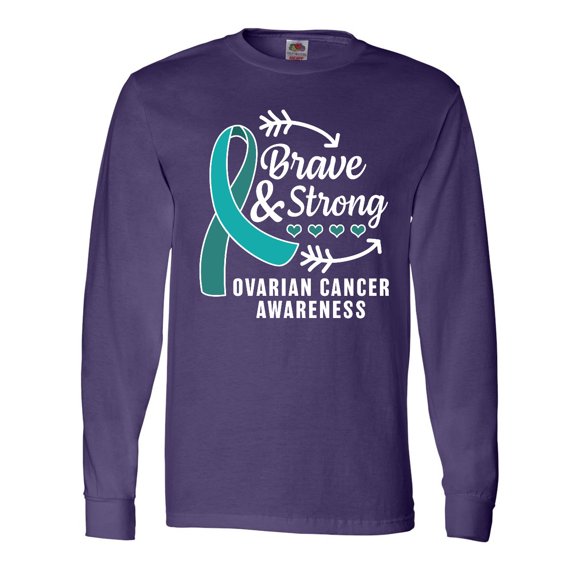 Inktastic Ovarian Cancer Awareness Brave and Strong with Arrows Long Sleeve T-Shirt